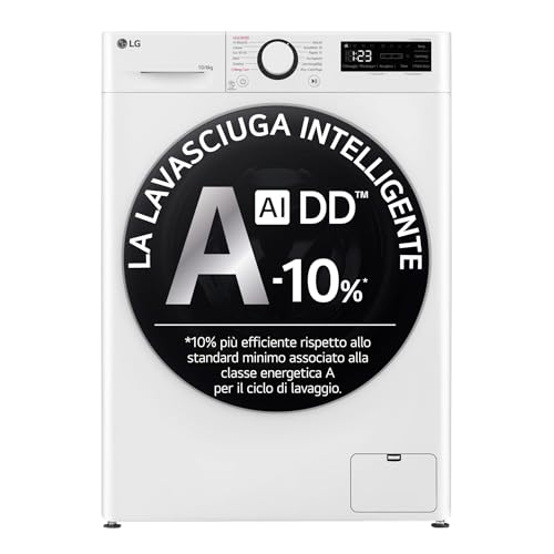 LG AI DD D4R5010TSWS Lavadora secadora 10/6 kg Serie R5 Clase D, Lavadora y secadora conjunta, 1400 revoluciones, TurboWash360, Lavado a vapor, Eco Hybrid, Allergy Care, Motor Inverter Direct