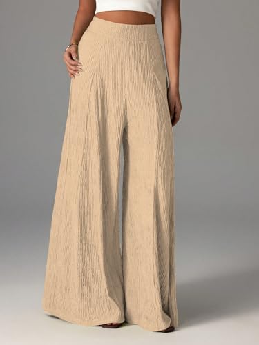 Image of Shasmi Women's Elegant High Waist Wide Leg Pants - Textured Solid Color Loose Fit Long Trousers | Casual Beach & Airport Outfit | Lightweight Flowy Palazzo Style (Trouser 259)