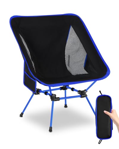 Evolpor Lightweight Folding Camping Chair with Storage Pocket & Carry Bag, High Weight Capacity, Portable for Camping, Hiking, Fishing – Great Gift for Dad, Blue