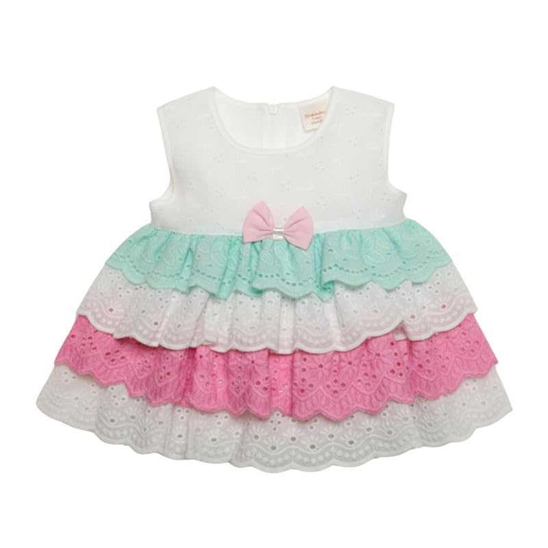 TBM Baby Girls White with Pink & Mint Green Color Cotton Plain Frock Dress with Bow & Layered Frill Design, Soft Comfortab... - Review, Price and Buying Guide
