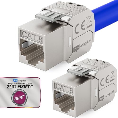 HB-Digital 2x CAT 8.1 Keystone Modulo Connettore 2000 MHz 40 Gbit STP Jack RJ 45 per Patch Panel Ethernet LAN Posa del cavo
