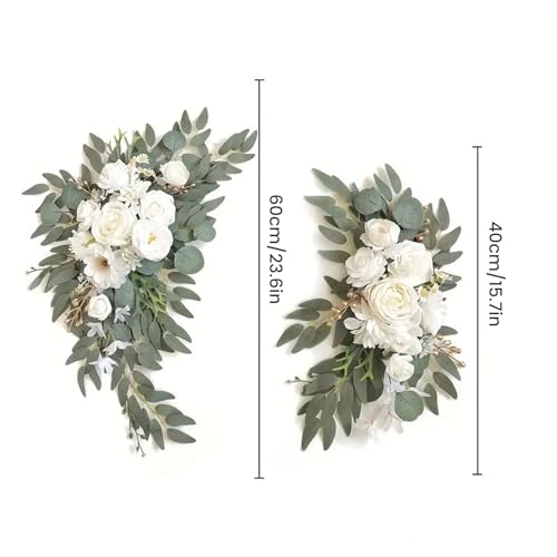 Fleurs pour arche de mariage kit de 2 pièces blanches et feuillage gris-vert décoratif - 6