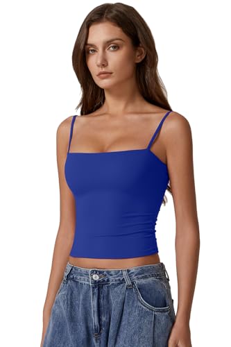 Image of QINSEN Women's Double Lined Basic Tank Top Adjustable Spaghetti Straps Sleeveless Camisole Shirts