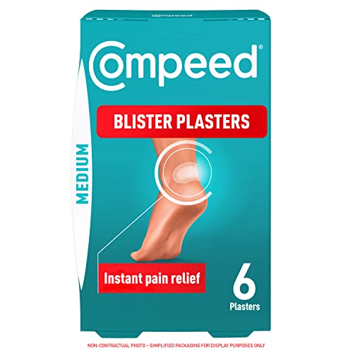 Compeed 6 Medium Size Blister Plasters for Feet (Individually Wrapped Plasters) - Hydrocolloid Plaster Technology for Faster Healing - Waterproof Deep Cushioned Plasters for Comfort