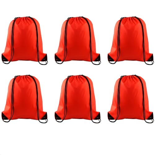 Image of PLULON 6 Pcs Drawstring Bags Bulk Red Drawstring Backpack String Backpack Cinch Sack Sport Gym Backpack Bags for Yoga Traveling Outdoor Sports