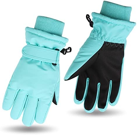 JANGANNSA Winter Kids Ski Gloves Boys Girls Cold Weather Snow Glove Waterproof Ski Snowboard Gloves with Fleece Lining(Solid Green,7-9Years)