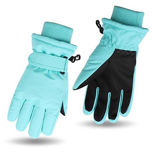 Jangannsa Winter Kids Ski Gloves Boys Girls Cold Weather Snow Glove Waterproof Ski Snowboard Gloves With Fleece Lining(Solid Green,7-9Years) #TOP13