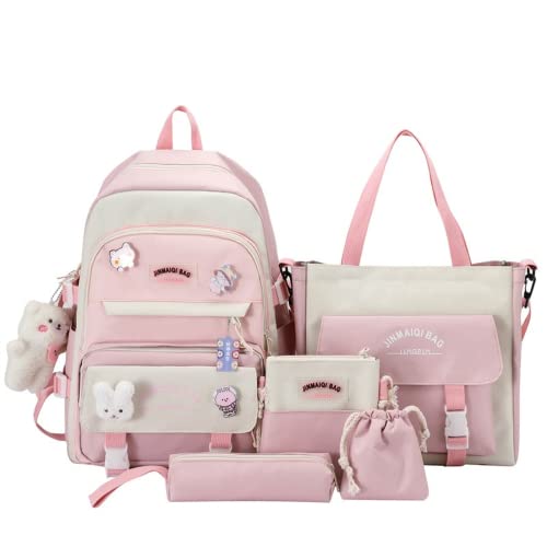 Mordelar 5Pcs Kawaii Cute Backpacks Combo Set with Bear Pendant & Pins - Back To School Supplies...