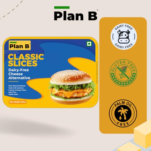 Image of PLAN B Classic Cheese Slices | Pack Of 2(150 G Each) | Plant-Based Meltable Cheese Slices | Dairy-Free & Lactose-Free | Perfect for Burgers & Sandwiches