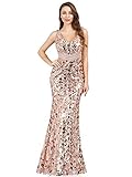 Ever-Pretty Vestido de Noche Lentejuelas Sirena Cuello en V sin Mangas Boda Ceremonia para Mujer Oro Rosa 46