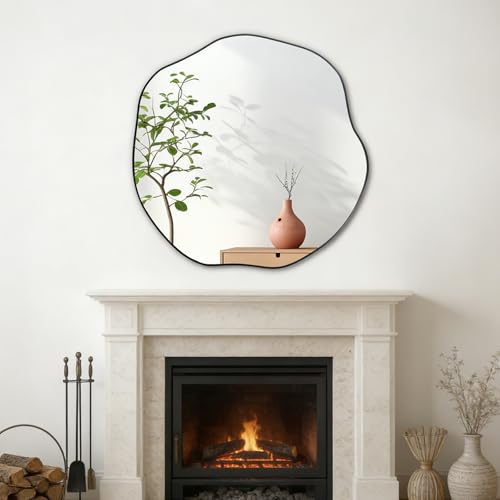 POZINO Irregular Mirror, 30" Large Asymmetrical Wall Mirrors, Scalloped Rounded