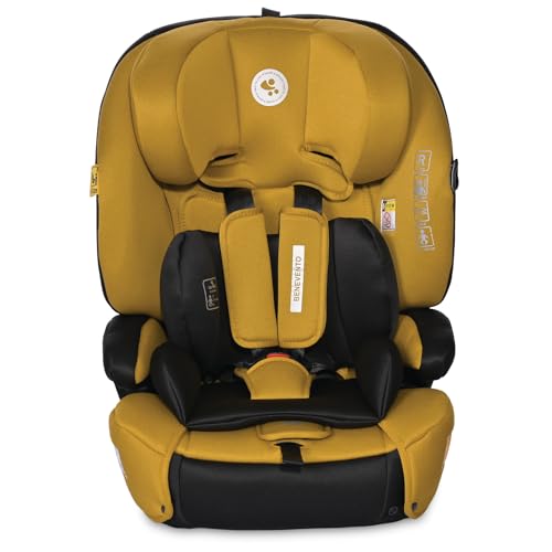 Lorelli Auto Kindersitz Benevento mit Isofix i-Size, Mitwachsender Autositz für Kinder von 76-150 cm, Babysitz, Autokindersitz, Einstellbare Kopfstütze, 5-Punkt-Sicherheitsgurt, gelb