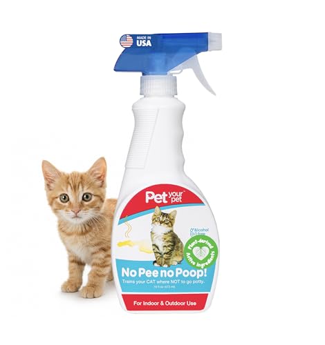PET YOUR PET Cat Potty Training Spray No Pee No Poop, 16 Fl Oz, Non Toxic Spray for Cats Only, Natural Pee Deterrent, Stops Urine Marking and Pooping, Indoor Outdoor Keep Off