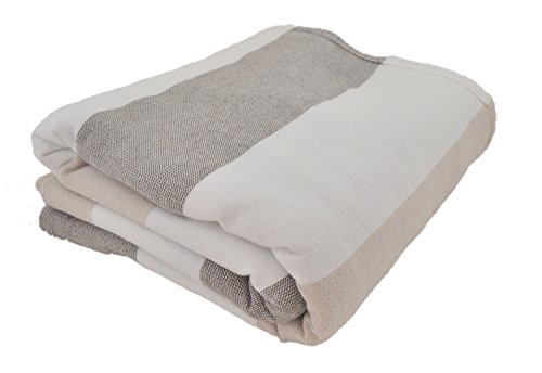 Infusezen Large Turkish Towel With Soft Terryback, Striped Peshtemal Terry Back Turkish Bath Towel, Gym And Beach Towel, Thin Oversized Hammam Towel, Plus Size Fouta, Big Bath Sheet (Brown And Beige) #TOP1