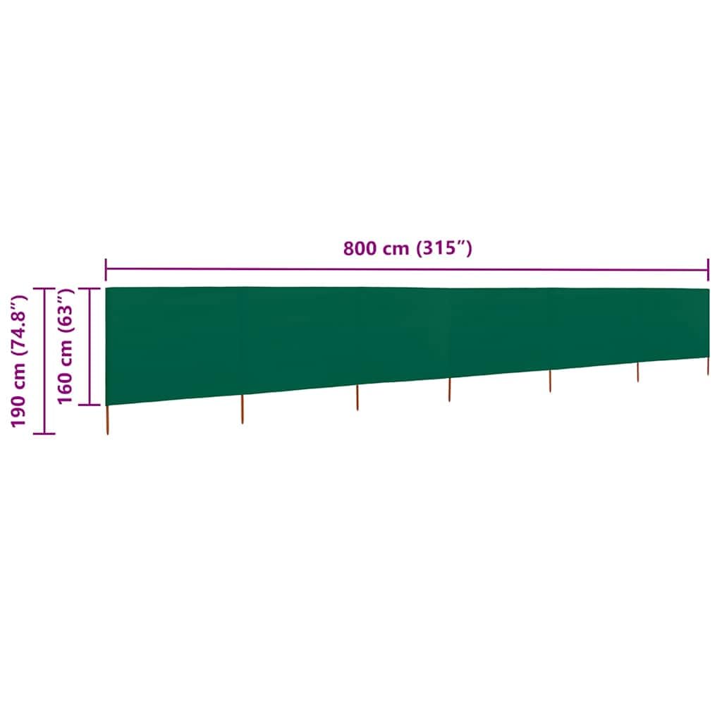 Paravento da spiaggia a 6 pannelli, tessuto verde, 800 x 160 cm, antivento, per campeggio, paravento per spiaggia e giardino
