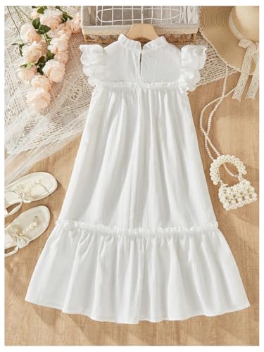 Girl's Ruffle Cap Sleeve A Line Dresses Beaded Frill Stand Collar Flared Short Dresses2