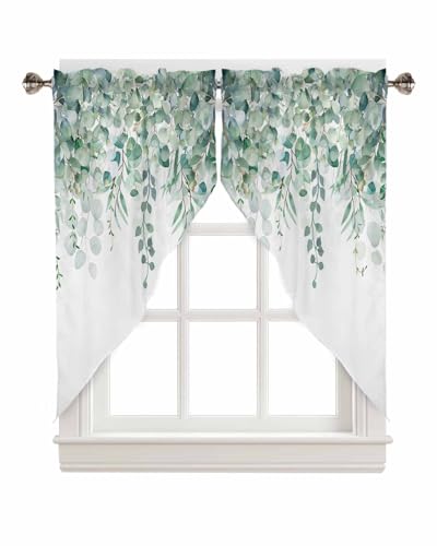 TweetyBed Swag Curtain Valances Sage Green Eucalyptus Short Swag Topper for Small Windows Watercolor Leaves Window Curtain Tiers for Kitchen Bedroom Living Room 72" W x 63" L