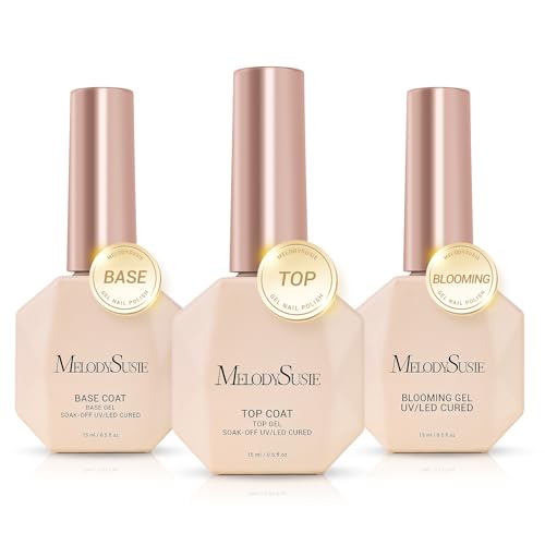 Image of MelodySusie Top Coat Blooming Gel Base Coat No Wipe Glossy Set Long Lasting Shine Finish Soak Off UV LED Nail Lamp Nail Art Design Manicure Kit Perfect Gifts for Women Girls 3 Pcs 15ml Clear