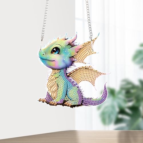 Image of Flying Dragon Diamond Painting Hanging Kit, DIY 5D Special Shaped Crystal Rhinestones Diamond Art Pendant Ornament Acrylic, Fantasy Dragon Art for Wall, Door or Car Decoration, Handmade Craft Gift