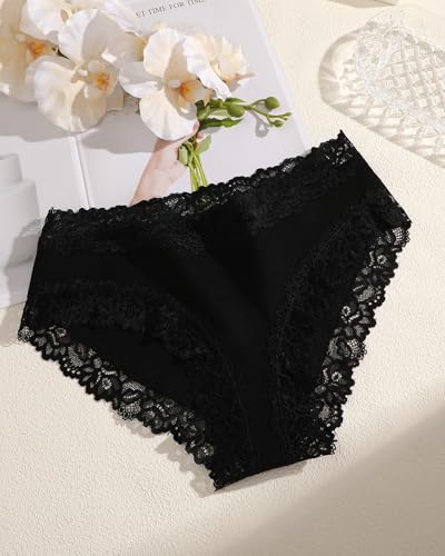 FINETOO 5er Pack Unterhosen Damen Baumwolle Unterwäsche Frauen Brazilian Slip Baumwoll Spitze Underwear Soft Hipster Sexy Panties Atmungsaktiv Pantys Unterhose Mehrpack S-XL,M