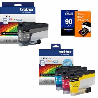 Brother Genuine LC406BK Black & LC4063PK Color 3-Pack (CMY) Ink Cartridges for MFC-J4335DW, MFC-J4345DW XL, MFC-J4535DW, MFC-J5855DW, MFC-J5955DW, Bundle with Deco Essentials Printer eBook