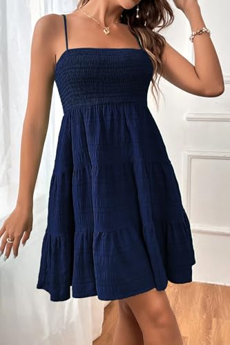 Image of HVEPUO Women Spaghetti Strap Sleeveless Smock Cami Mini Dress Summer Vacation Flowy Boho A Line Swing Short Dresses for Women