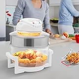 18Qt Large Glass Air Fryer – 360° Viewable Halogen & Hot‑Air Circulation Cooker, 1200–1400 W, Precise Temp Control (32–482 °F), Includes Dual Racks, Expansion Ring & Tong for Family Meals