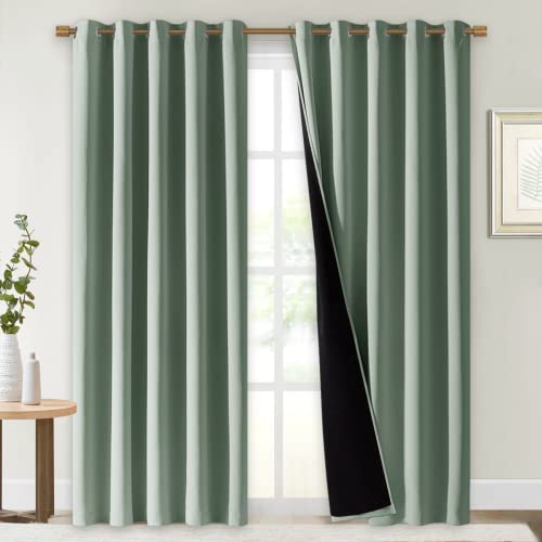 Image of NICETOWN 100% Blackout Window Curtain Panels, Cold and Full Light Blocking Drapes with Black Liner for Nursery, 84 inch Drop Thermal Insulated Draperies (Greyish Green, 2 Pieces, 70 inch Wide Each Panel)
