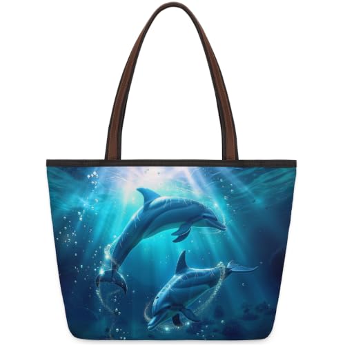 Sac fourre-tout dauphin anti-perte grand sac à main décontracté zippé de 45 x 33 cm