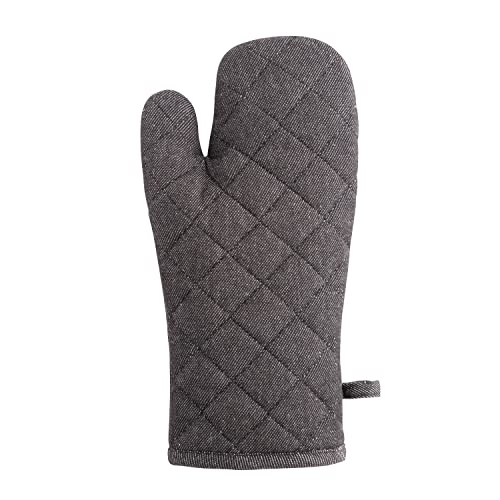 Berghoff Gem 100% Cotton 2Pc Oven Gloves 12.25" X 6.75" Hanging Loop Elegant Design Black Denim Look Machine Washable #TOP3