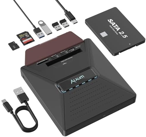 Alxum Laptop External CD DVD Drive - CD/DVD Burning Supports SATA 2.5" Hard Drive 3 USB 2.0 Interfaces and SD Micro SD Compatible with Win2000/XP Linux Mac 10 OS System SATA&CD, SD&CD Mutual Burning
