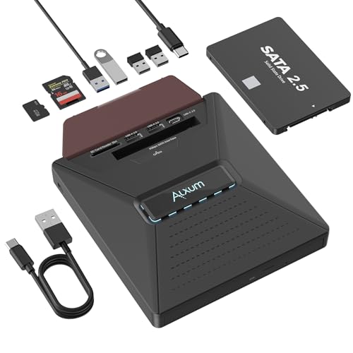 Alxum Laptop External CD DVD Drive - CD/DVD Burning Supports SATA 2.5' Hard Drive 3 USB 2.0 Interfaces and SD Micro SD Compatible with Win2000/XP Linux Mac 10 OS System SATA&CD, SD&CD Mutual Burning