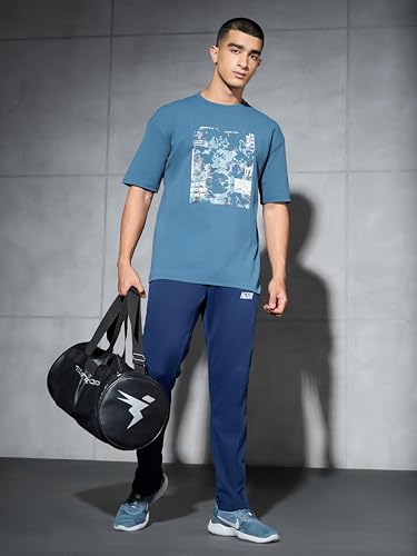 Image of TECHNOSPORT Men's Oversized Fit Half Sleeve Crew Neck T-Shirt, ELASTO Plus Quick Dry Moisture Wicking Stretchable Sports Gym and Casual Wear