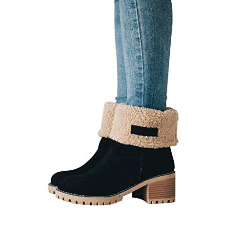 JITUUE Winter Snow Boots for Women Mid Heel Ankle Booties Faux Suede Fur Lined Slip-on Shoes