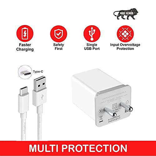 Image of Fast Type-C Charger For Xiaomi Redmi Note 11T Pro+, Xiaomi Redmi Note 11 T Pro Plus USB Type-C Super Fast Charger Wall Adapter | Type-C Fast Charger | 20W Phone Charger for Type C Adapter with Fast Charging Charger Original Adapter Like Wall Charger|Mobile Charger|Android USB Charger With Cable Easy to Carry (2.4 AMPERE, KT1, OPO, WHITE)