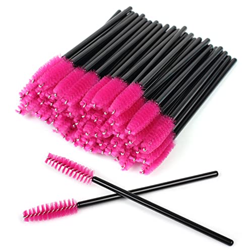 SWKJ 60 PCS Disposable Eyelash Brushes, Spoolies Eyebrow, Mascara Wands Applicator Lash Brushes Castor Oil Brush Cosmetic Makeup Tools (Rose Red)
