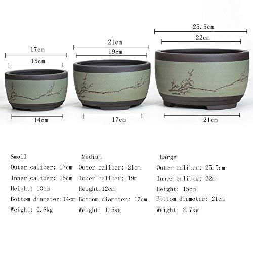 Bonsai doniczka ceramiczna okrągła, w kształcie bębna chiński styl umywalka wentylacyjna okrągła doniczka dekoracyjny pojemnik na rośliny interesujący, duży średni i mały bonsai doniczka zielona