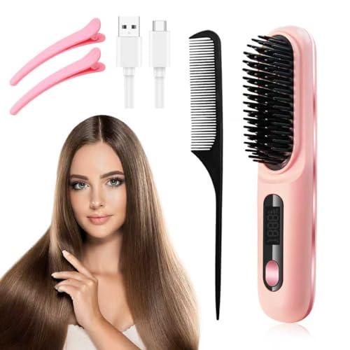 GlowWave Heated Brush,2025 Glowcept Heated Brush for Short Hair,USB Charging, 3 Heat Settings & LED Screen, for Travel and Frizz-Free Styling Smart Air FresheneSmart Car Air Freshener (1)