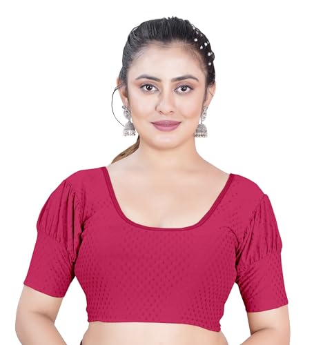 Image of Women's Black Embroidered Crop Top with Short Puff Sleeves, Scoop Neck