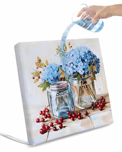 2 Pack Flowers Fruit Waterproof Cushion Covers with Ties, Outdoor Patio Chaise Lounge Chair Seat Cushion Slip Covers Replacement(Only Cover) Blue Hydrangeas Vintage Farm Leaves 24