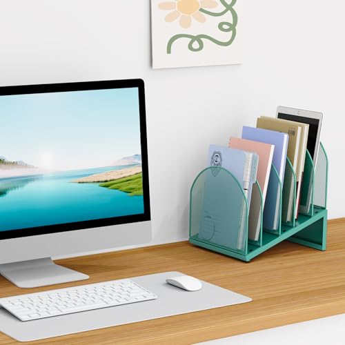 Image of File Organizer for Desk, File Folder Organizer with 5-Section Vertical Rack, Suitable for Home Office Document Organization and Storage (Green)