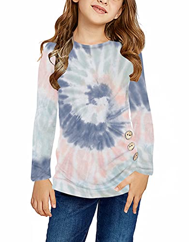 Image of Ecokauer Girls Casual Tunic Tops Knot Front Long Sleeve Loose Soft Blouse T-Shirt Size 4-13