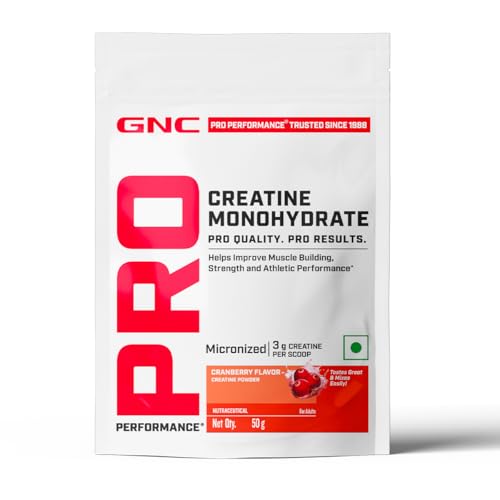 Image of GNC Pro Performance Pure Micronized Creatine Monohydrate | 50 gm | Cranberry | Instantized | Fuels Muscles | Increase Muscle Mass | Rapid Absorption | Lab Tested | Unflavoured | Boosts Athletic Performance | Imported