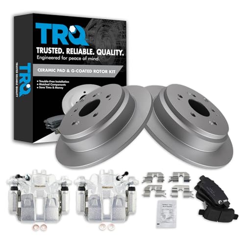 Image of TRQ Rear Brake Pad and Rotor Set Ceramic G Coated Solid Rotors Calipers