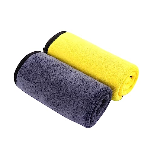 OUNONA 2Pcs Double Sided Microfiber Cleaning Cloths Thick Absorbent Car Wash Towels Portable Rags for Safe Cleaning of Cars Trucks Boats Rvs Yellow Gray