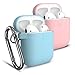 Produktbild Cuauco 2 Pack Hülle Silikon AirPods Case Kompatibel mit Apple AirPods 1&2(Front-LED Sichtbar) mit Karabiner,mit 30-teiliges Reinigungskit(Beinhaltet Weiche Bürste,Tupfer)(Rosa+Himmel Blau)