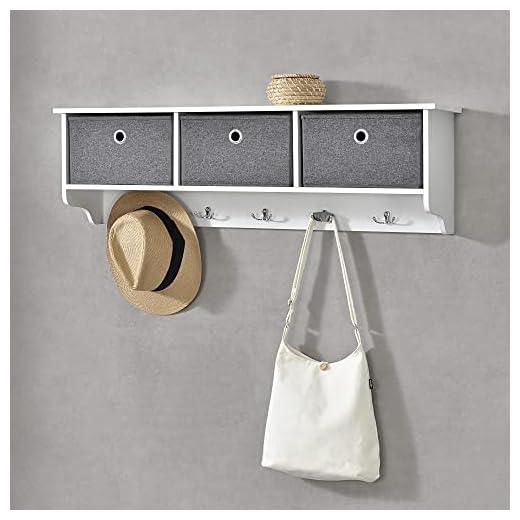 [en.casa] Wandgarderobe Horsens 100x20x30cm mit 3 Aufbewahrungsboxen mit 5 Haken Garderobenhaken Garderobe max. 15 kg Weiß/Grau