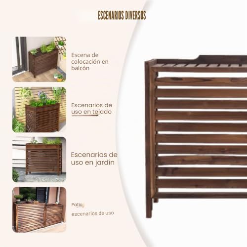 Miniatura 5 de Cubre Aire Acondicionado Exterior Al Aire Libre Funda Aire Acondicionado Exterior Para Ocultar El Aire Acondicionado, Tablero De Madera Engrosada Planta Decorativa Pantalla Radiador Cubre Estante Larg