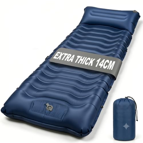 Owelth Colchoneta autoinflable para exteriores, 14 cm, colchón de aire grueso, colchoneta para acampar con almohada, plegable, esterilla de camping compacta, para senderismo, viajes, playa, 192 x 68 x