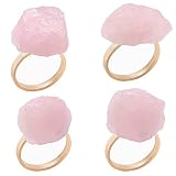 Malimali Crystal Napkin Rings Set of 4, Pink Gold Napkin Holders for Cloth Napkins, Rose Quartz Meta